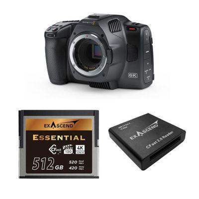 Blackmagic Design Pocket Cinema Camera 6K G2, Exascend 512GB Essential Cfast 2.0 Memory Card & Cfast 2.0 Card Reader Kit - Creation Networks