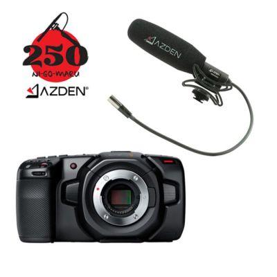 Blackmagic Design Pocket Cinema Camera 4K & AZDEN Professional Compact Cine Mic with Mini-XLR Output Bundle