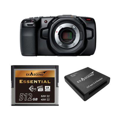 Blackmagic Design Pocket Cinema Camera 4K, Exascend 512GB Essential Cfast 2.0 Memory Card & Cfast 2.0 Card Reader Kit