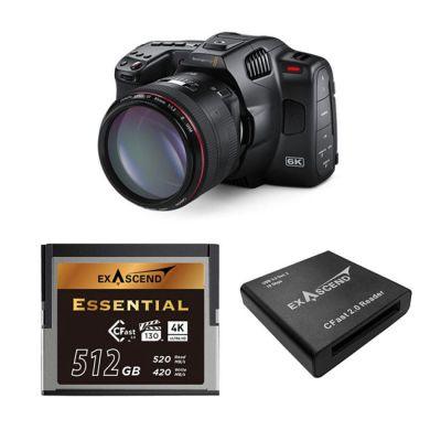 Blackmagic Design Pocket Cinema Camera 6K Pro, Exascend 512GB Essential Cfast 2.0 Memory Card & Cfast 2.0 Card Reader Kit
