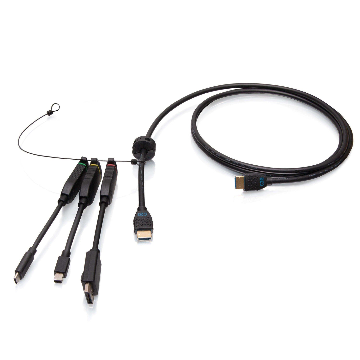 C2G C2G4200363 15ft (4.5m) 4K HDMI® Premium Cable and Universal Dongle Adapter Ring with Color Coded Mini DisplayPort™, DisplayPort, and USB-C® (without Pull Tab) Audio & Video Cables C2G
