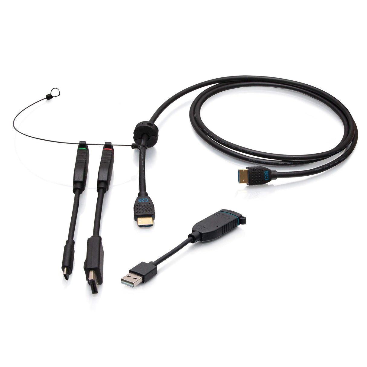 C2G C2G4200586 6ft (1.8m) 4K HDMI® Premium Cable and Universal Dongle Adapter Ring with Color Coded HDMI to DisplayPort™, HDMI to USB-C®, and USB-C® to USB-A (without Pull Tab) - Creation Networks