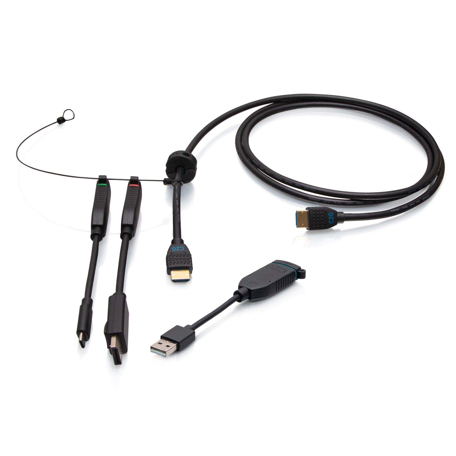 C2G C2G4200586 6ft (1.8m) 4K HDMI® Premium Cable and Universal Dongle Adapter Ring with Color Coded HDMI to DisplayPort™, HDMI to USB-C®, and USB-C® to USB-A (without Pull Tab) Audio & Video Cables C2G