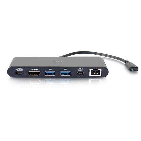 C2G CG28845 USB-C® 6-in-1 Mini Dock with HDMI®, Ethernet, USB and Power Delivery up to 60W - 4K 30Hz - Creation Networks