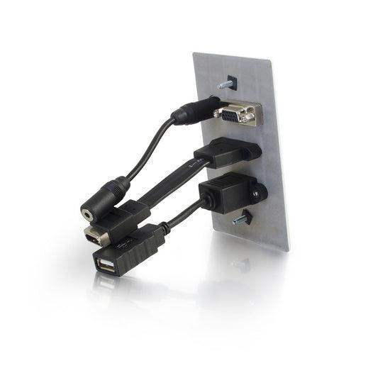 C2G CG39707 HDMI, VGA, 3.5mm Audio and USB Pass Through Single Gang Wall Plate - Aluminum - Creation Networks
