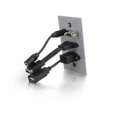 C2G CG39707 HDMI, VGA, 3.5mm Audio and USB Pass Through Single Gang Wall Plate - Aluminum - Creation Networks