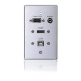 C2G CG39707 HDMI, VGA, 3.5mm Audio and USB Pass Through Single Gang Wall Plate - Aluminum - Creation Networks