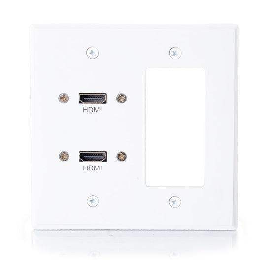 C2G CG39708 Dual HDMI Pass Through Double Gang Wall Plate with One Decorative Cutout (White) - Creation Networks