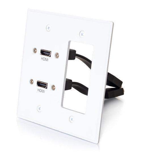 C2G CG39708 Dual HDMI Pass Through Double Gang Wall Plate with One Decorative Cutout (White) - Creation Networks