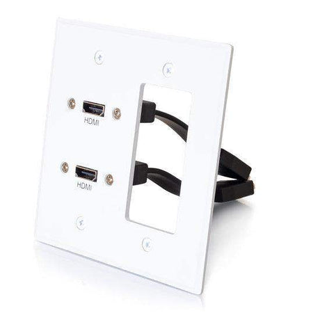 C2G CG39708 Dual HDMI Pass Through Double Gang Wall Plate with One Decorative Cutout (White) - Creation Networks