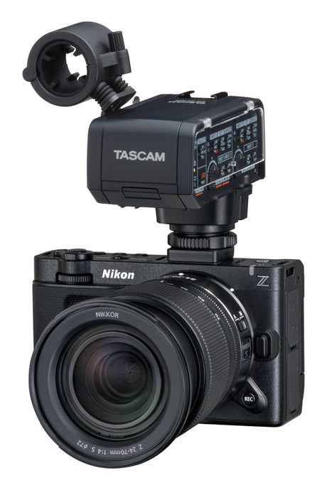 Tascam CA-XLR2d-N mounted on a Nikon ZR