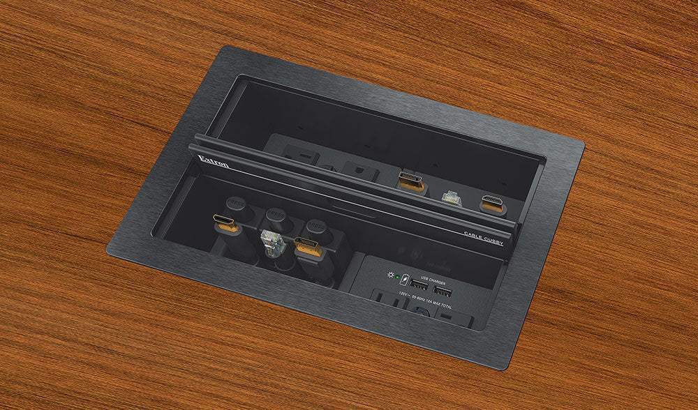 Extron Cable Cubby 1402 Black - 4 US AC, 12 A Breaker, 4 Outlets Under