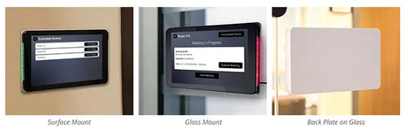Visix Connect room sign mounting options – wall surface mount and glass mount