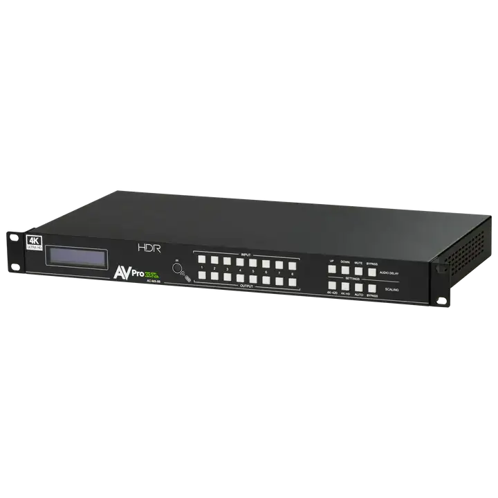 AVPro Edge 18Gbps HDMI  8x8 Matrix w/ Dual Audio Deembedding/Matrix with built in scalers and audio delay (Full HDR, 4K60 4:4:4); Updated EDID management and Audio Features