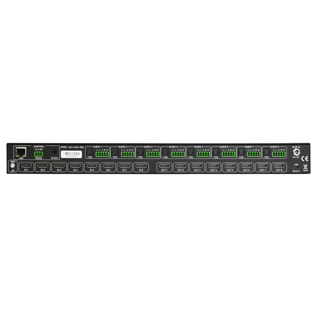 AVPro Edge 18Gbps HDMI  8x8 Matrix w/ Dual Audio Deembedding/Matrix with built in scalers and audio delay (Full HDR, 4K60 4:4:4); Updated EDID management and Audio Features