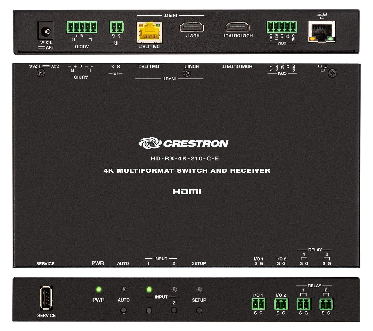 Crestron 4K 2x1 DM® Essentials Scaling Auto-Switcher and Wall Plate Extender over CATx Cable (Black) - DM-EXT-1021-1G-B KIT - Creation Networks
