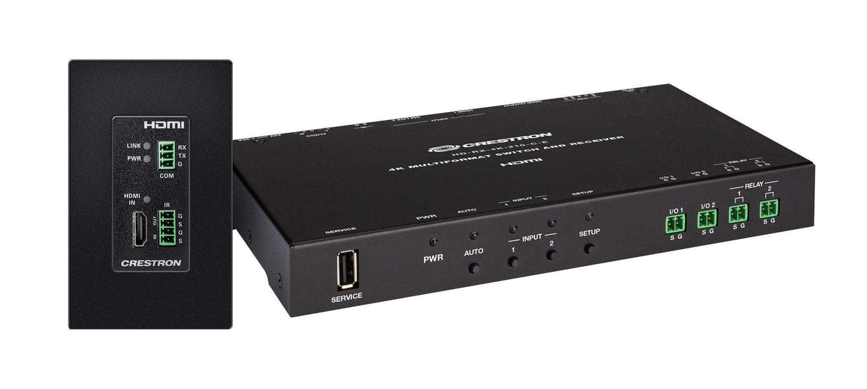 Crestron 4K 2x1 DM® Essentials Scaling Auto-Switcher and Wall Plate Extender over CATx Cable (Black) - DM-EXT-1021-1G-B KIT - Creation Networks