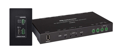 Crestron 4K 2x1 DM® Essentials Scaling Auto-Switcher and Wall Plate Extender over CATx Cable (Black) - DM-EXT-1021-1G-B KIT - Creation Networks