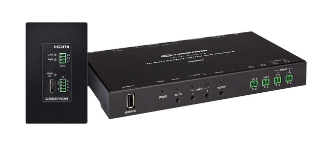 Crestron 4K 2x1 DM® Essentials Scaling Auto-Switcher and Wall Plate Extender over CATx Cable (Black) - DM-EXT-1021-1G-B KIT - Creation Networks