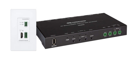 Crestron 4K 2x1 DM® Essentials Scaling Auto-Switcher and Wall Plate Extender over CATx Cable (White) - DM-EXT-1021-1G-W KIT - Creation Networks