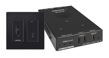 Crestron 4K60 4:4:4 DM® Essentials Transmitter Receiver Pair for USB‑C® DisplayPort™, and USB 2.0 Signal Extension over CATx Cable, Wall Plate (Black) - DM-EXT-2011-2G-B KIT - Creation Networks