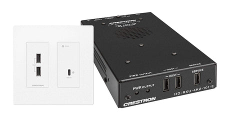 Crestron 4K60 4:4:4 DM® Essentials Transmitter Receiver Pair for USB‑C® DisplayPort™, and USB 2.0 Signal Extension over CATx Cable, Wall Plate (White) - DM-EXT-2011-2G-W KIT - Creation Networks