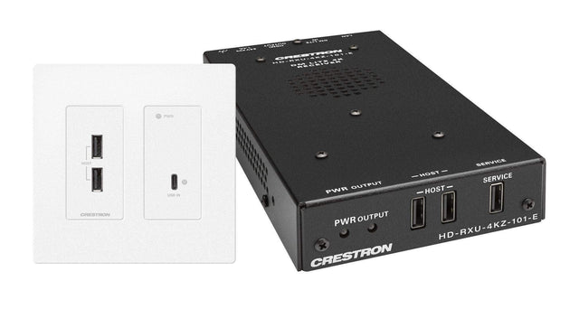 Crestron 4K60 4:4:4 DM® Essentials Transmitter Receiver Pair for USB‑C® DisplayPort™, and USB 2.0 Signal Extension over CATx Cable, Wall Plate (White) - DM-EXT-2011-2G-W KIT - Creation Networks