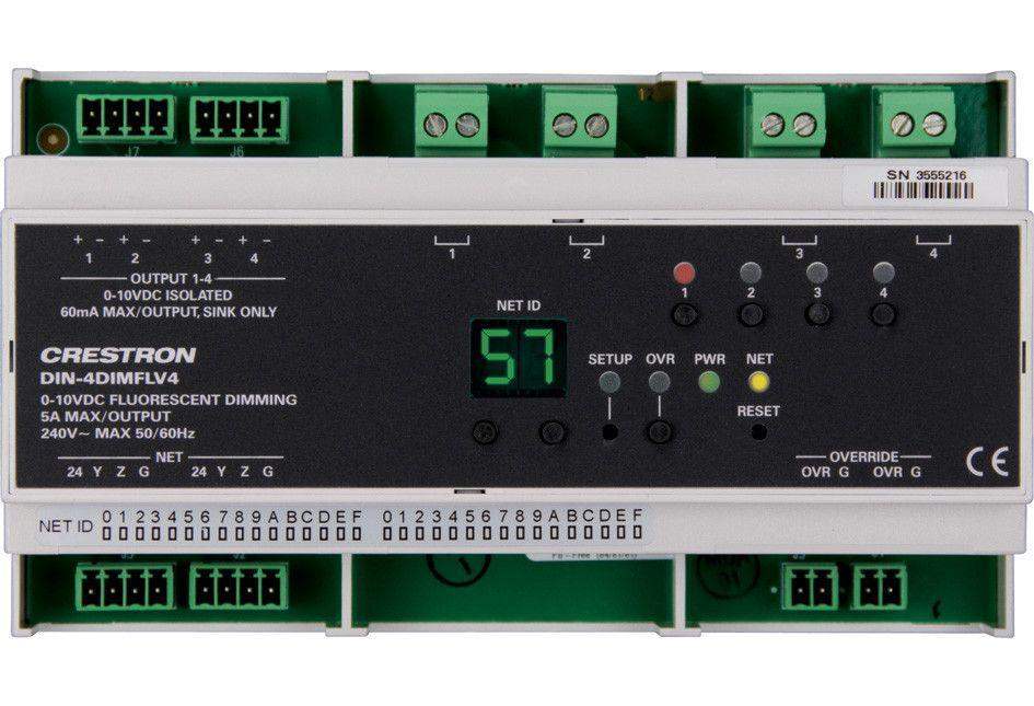 Crestron DIN Rail 0-10V Dimmer Module, 4 feeds, 4 channels - DIN-4DIMFLV4 - Creation Networks