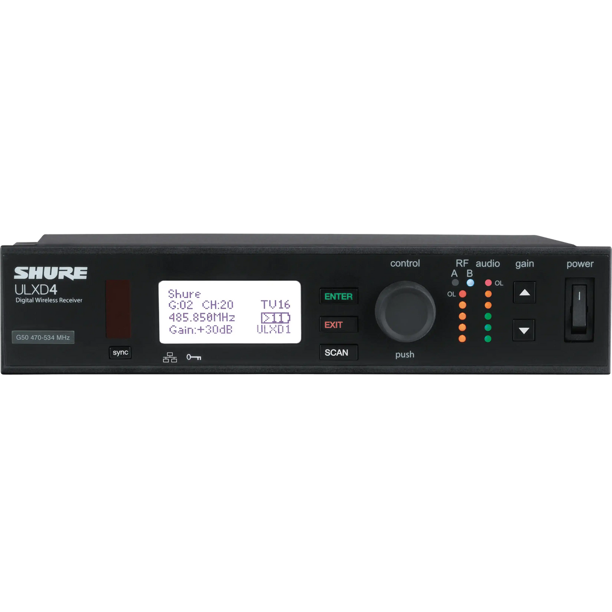Shure ULXD4Q Quad-Channel Digital Wireless Mic Receiver - ULXD4Q=-V50 Audio Components Shure