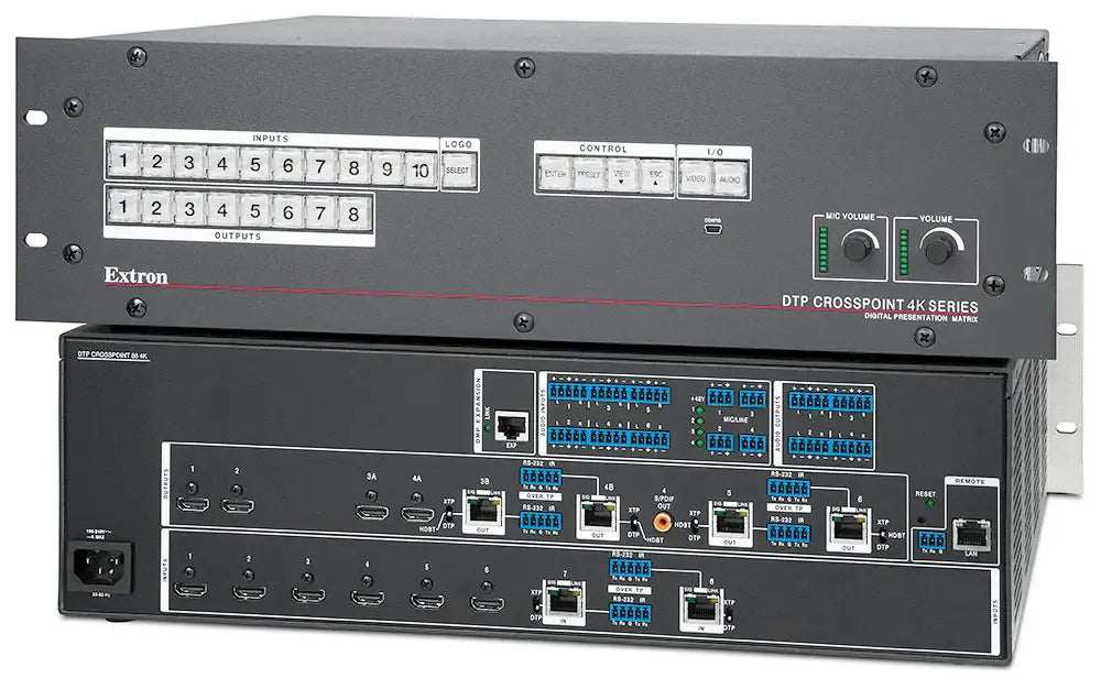 Extron DTP CrossPoint 86 4K, Preamp Output, w/o Amplifier and Control Processor,  8x6 Seamless 4K Scaling Presentation Matrix Switcher