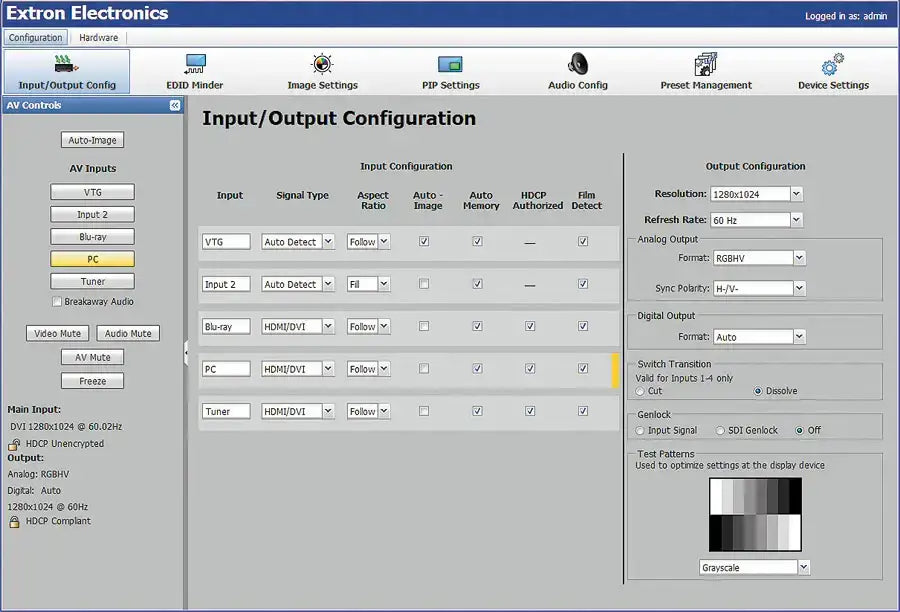 Extron DTP DVS 605 Five Input HDCP-Compliant Scaler with Seamless Switching