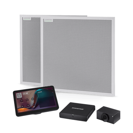 Shure IMXRK70 IntelliMix Room Kit, Includes (2) MXA902 Ceiling Microphone + Speaker, Huddly L1 Networked Camera, IntelliMix Compute, IntelliMix Touch Panel, and Network Switch Audio Conferencing Shure