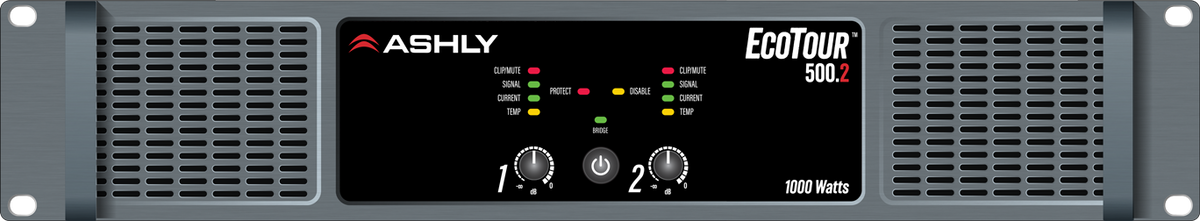 ASHLY ECOTOUR 500.2 High-Efficiency Touring Power Amplifier 2 x 500W @ 2/4 Ohms, 250W @ 8 Ohms, 1000W bridged @ 70V Amplifiers Ashly