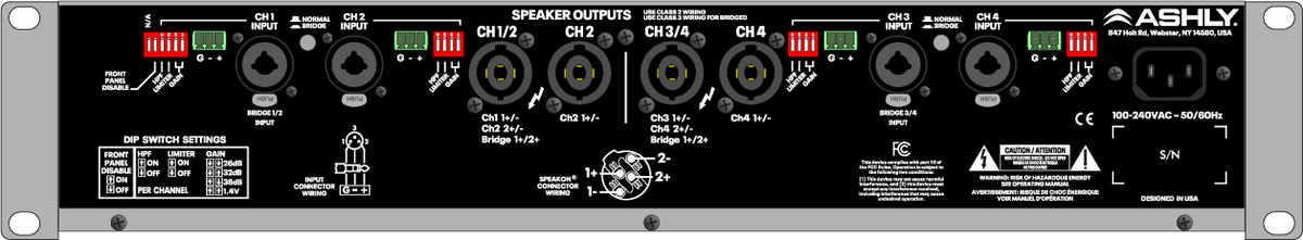 ASHLY ECOTOUR 1000.4 High-Efficiency Touring Power Amplifier 4 x 1000W @ 2/4 Ohms & 70V, 500W @ 8 Ohms Amplifiers Ashly