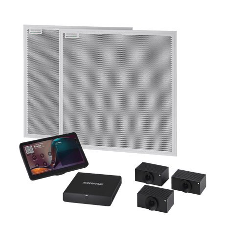 Shure IMXRK80 IntelliMix Room Kit 80, Includes (2) Shure MXA902 Ceiling Microphone + Speaker, (3) Huddly L1 Networked Camera, IntelliMix Compute, IntelliMix Touch Panel, and Network Switch Audio Conferencing Shure