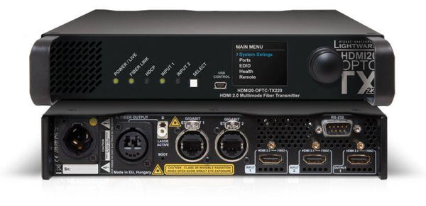 Lightware HDMI20-OPTC-TX220-PCN HDMI 2.0 Full 4K Fiber Optical Extender with Gigabit Ethernet - 91550003