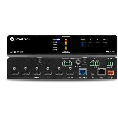 Atlona 5X2 4K/HDR HDMI 2.0b to HDBaseT Switcher with Extended Distance - AT-HDR-SW-52ED