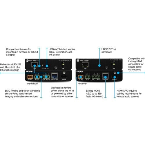 Atlona Avance 4K/UHD extended distance HDMI Transmitter and Receiver Kit w/RS - AT-AVA-EX100CE-BP-KIT