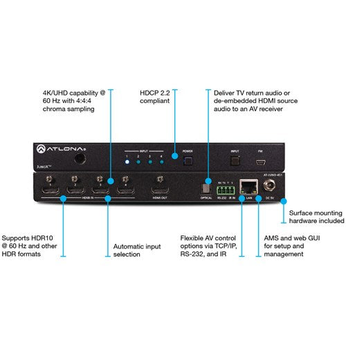 Atlona 4K HDR Four-Input HDMI Switcher with Auto-Switching - AT-JUNO-451