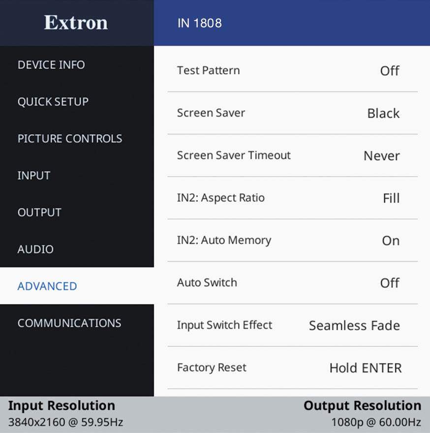 Extron IN1808 Series Eight Input 4K/60 Seamless Presentation Switchers