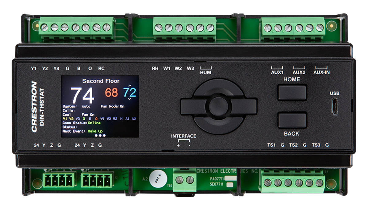 Crestron DIN-THSTAT – Heating, Cooling, and Relative Humidity Thermostat, DIN Rail Mount Crestron