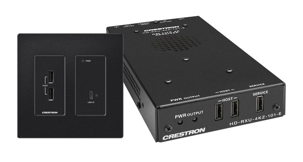 Crestron 4K60 4:4:4 DM® Essentials Transmitter Receiver Pair for USB‑C® DisplayPort™, and USB 2.0 Signal Extension over CATx Cable, Wall Plate (Black) - DM-EXT-2011-2G-B KIT