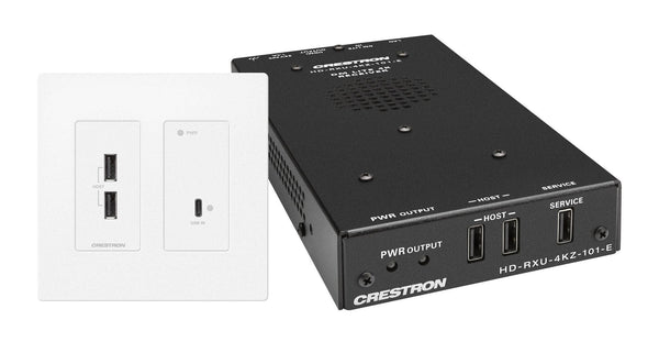 Crestron 4K60 4:4:4 DM® Essentials Transmitter Receiver Pair for USB‑C® DisplayPort™, and USB 2.0 Signal Extension over CATx Cable, Wall Plate (White) - DM-EXT-2011-2G-W KIT