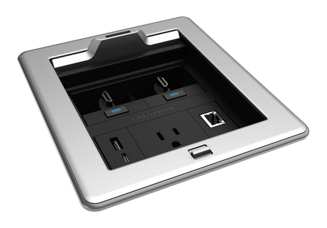 Crestron FT2-500-ELEC-PTL-AL – FlipTop FT2 Series Tabletop Cable Management, 500 Size, Alloy Collaboration Furniture Crestron