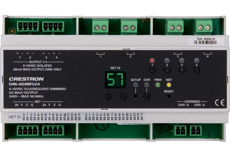 Crestron DIN Rail 0-10V Dimmer Module, 4 feeds, 4 channels - DIN-4DIMFLV4
