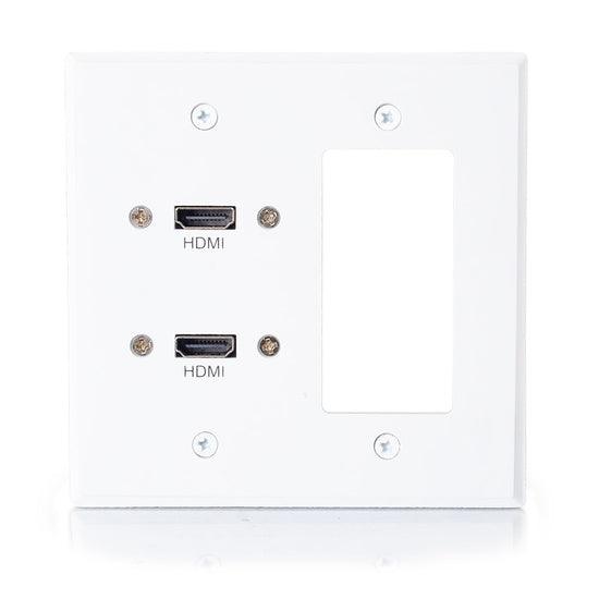 C2G CG39708 Dual HDMI Pass Through Double Gang Wall Plate with One Decorative Cutout (White)