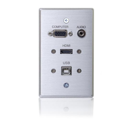 C2G CG39707 HDMI, VGA, 3.5mm Audio and USB Pass Through Single Gang Wall Plate - Aluminum