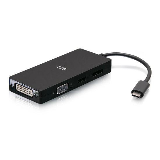 C2G C2G54454 USB-C® Multiport Adapter, 4-in-1 Video Adapter with HDMI®, DisplayPort™, DVI, andVGA - 4K 60Hz