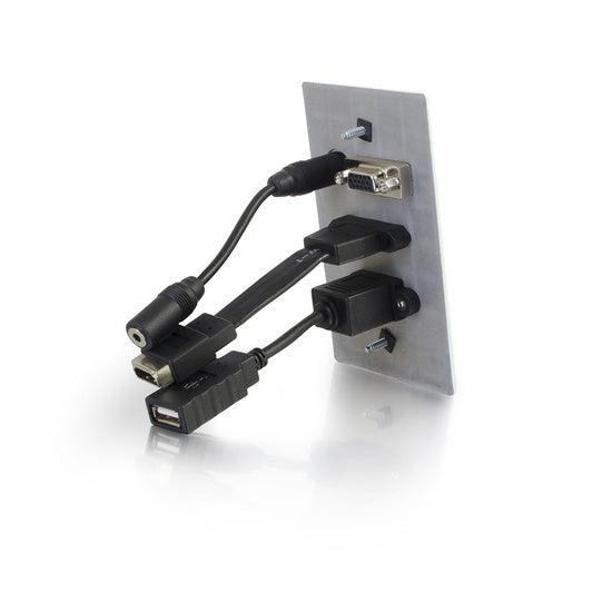 C2G CG39707 HDMI, VGA, 3.5mm Audio and USB Pass Through Single Gang Wall Plate - Aluminum