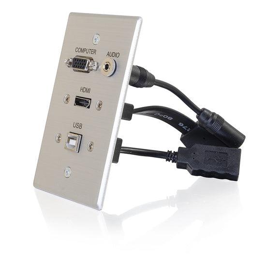 C2G CG39707 HDMI, VGA, 3.5mm Audio and USB Pass Through Single Gang Wall Plate - Aluminum